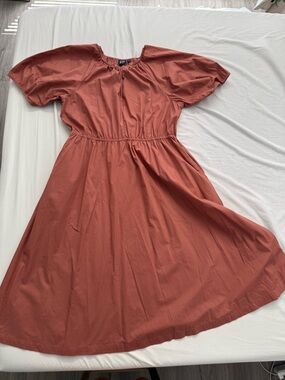 GAP Rust Burnt Orange Midi Dress with Elastic Waist | Size Large